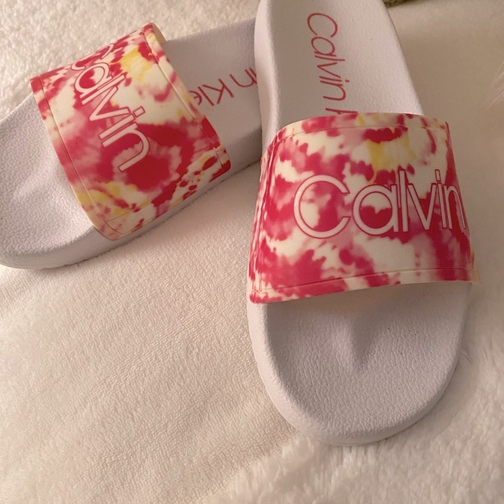 Calvin Klein White “Pink Lemonade” Tie Dye Slides